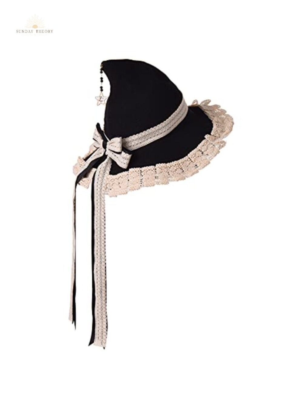 Witch Hat Knit Cap Lace Brim Bowknot Bead Chain Halloween Costume